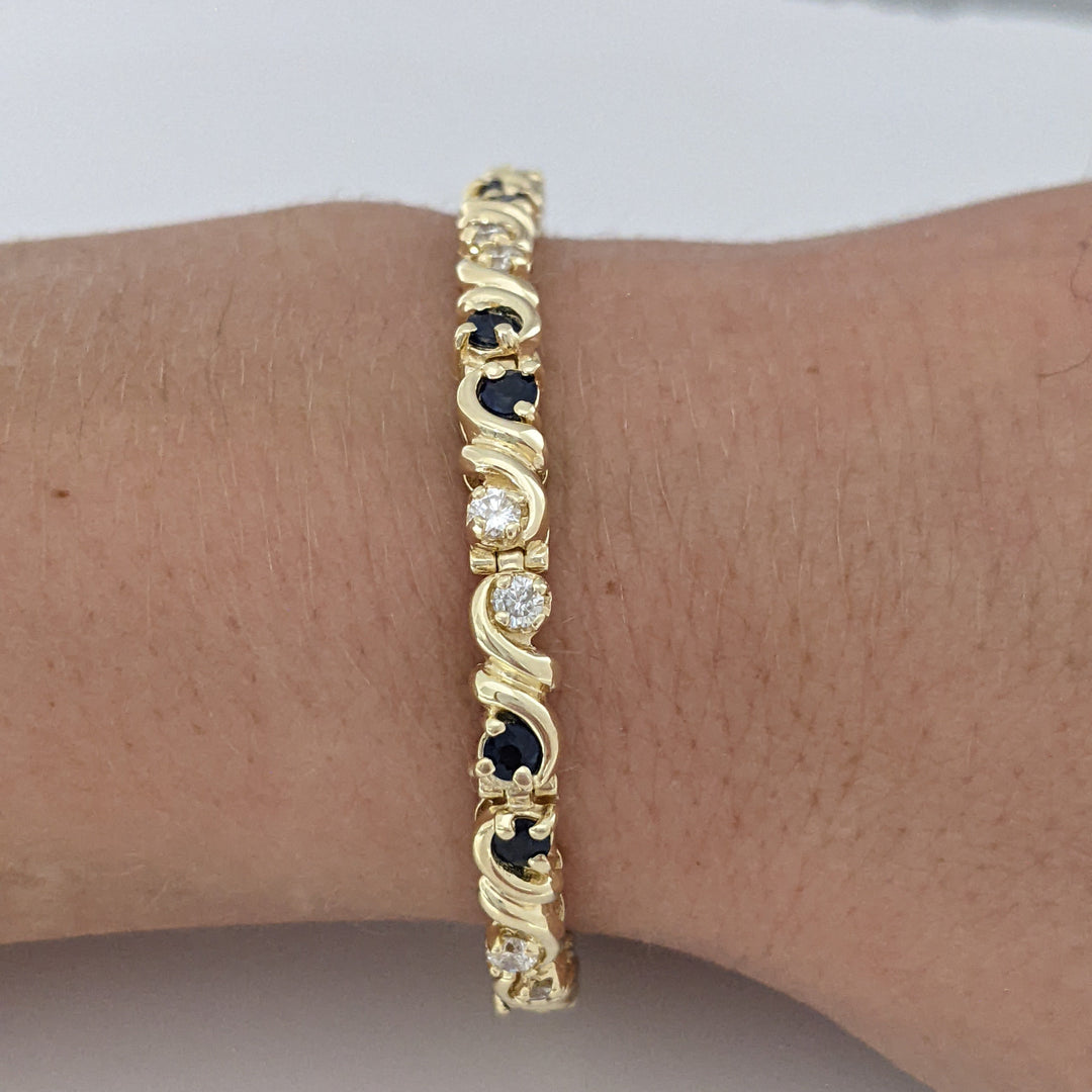 14K SAPPHIRE ROUND (16) 2.5MM WITH .48 DIAMOND TOTAL WEIGHT (16) ROUND ESTATE BRACELET 12.3 GRAMS