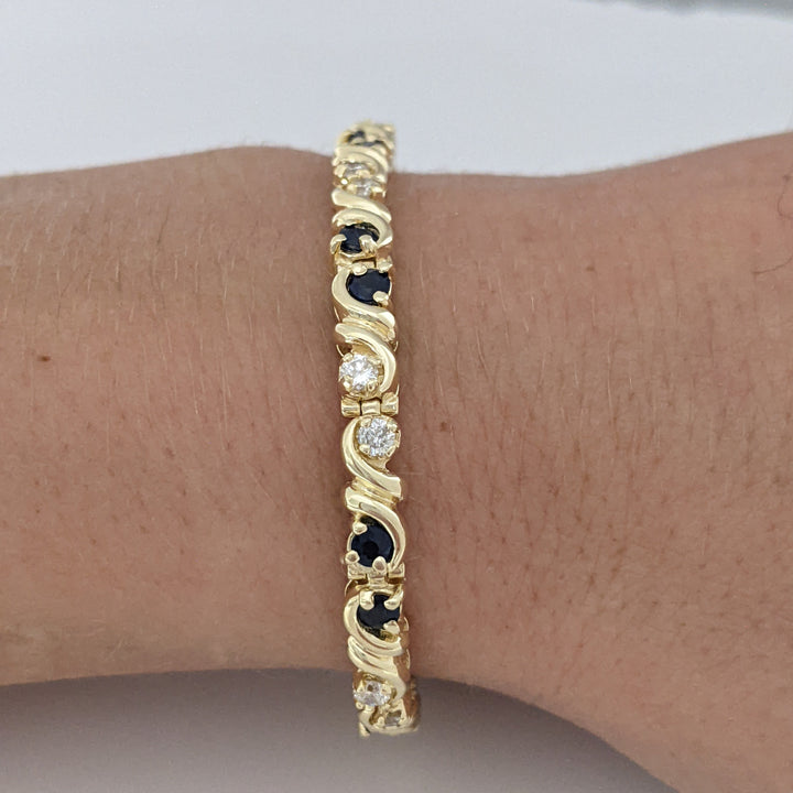 14K SAPPHIRE ROUND (16) 2.5MM WITH .48 DIAMOND TOTAL WEIGHT (16) ROUND ESTATE BRACELET 12.3 GRAMS