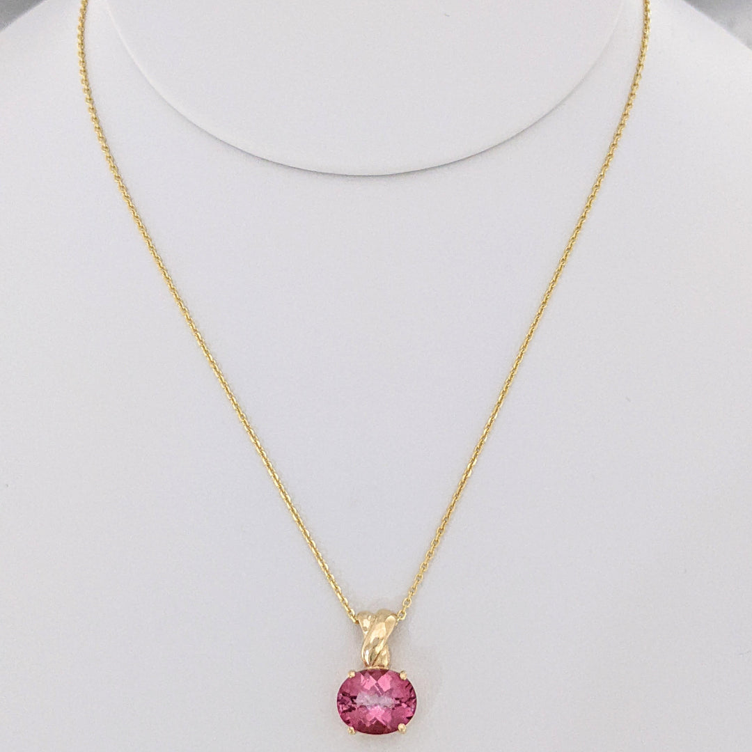 10K PINK LAB-CREATED SAPPHIRE OVAL 8X10 EAST/ WEST ESTATE PENDANT & CHAIN 3.5 GRAMS