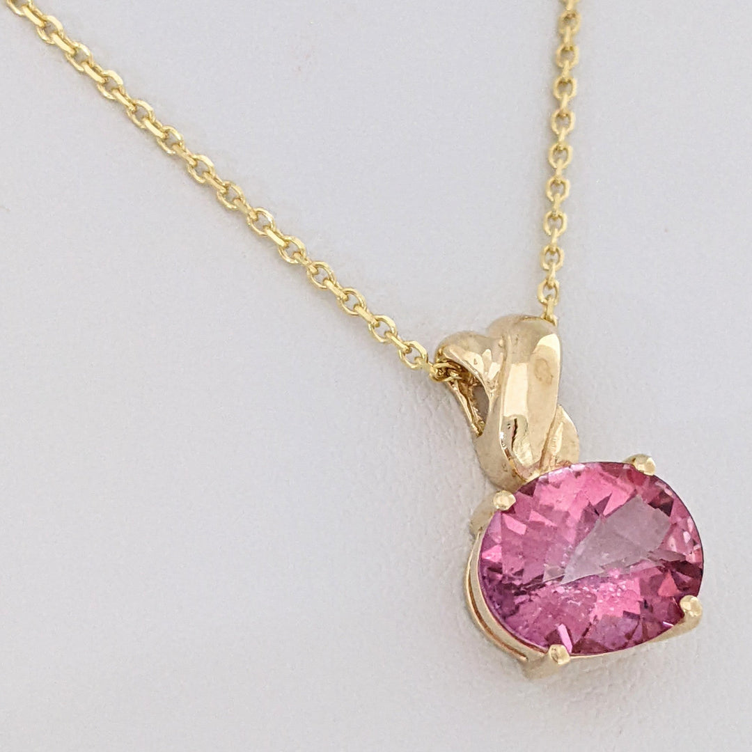 10K PINK LAB-CREATED SAPPHIRE OVAL 8X10 EAST/ WEST ESTATE PENDANT & CHAIN 3.5 GRAMS