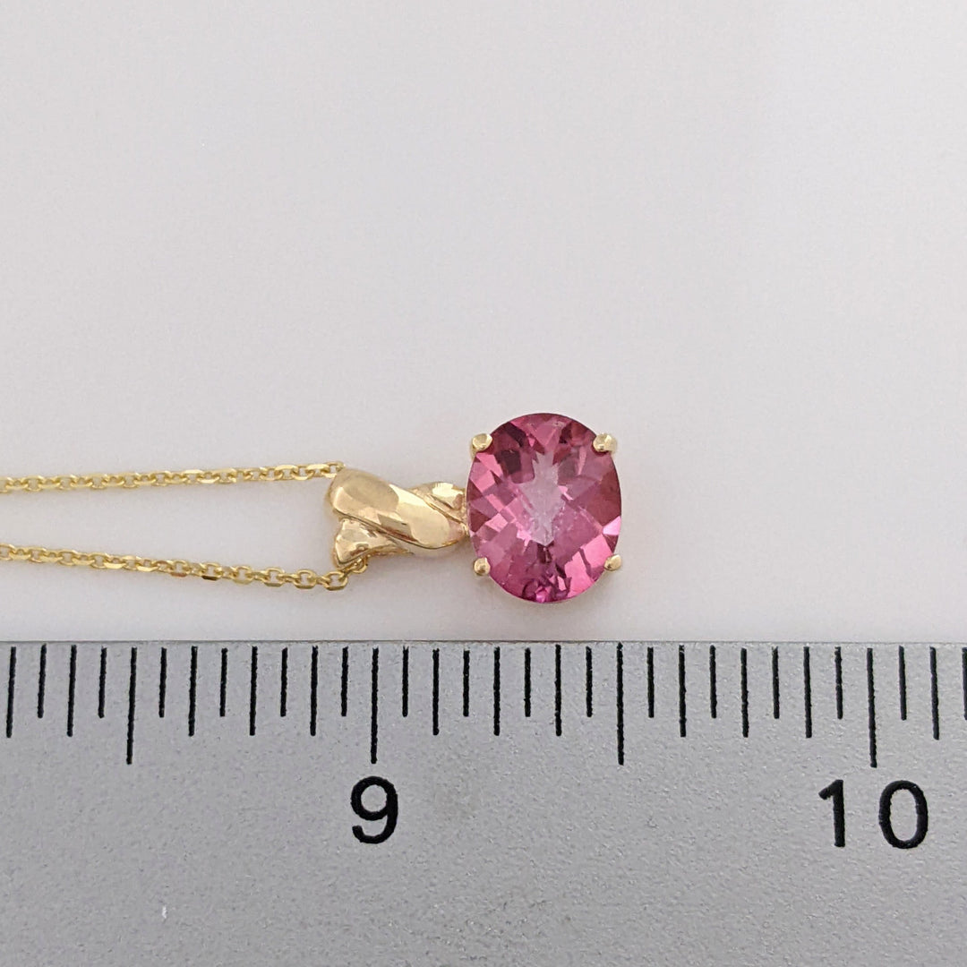 10K PINK LAB-CREATED SAPPHIRE OVAL 8X10 EAST/ WEST ESTATE PENDANT & CHAIN 3.5 GRAMS