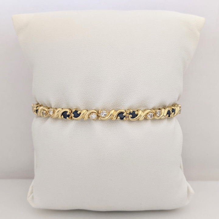 14K SAPPHIRE ROUND (16) 2.5MM WITH .48 DIAMOND TOTAL WEIGHT (16) ROUND ESTATE BRACELET 12.3 GRAMS