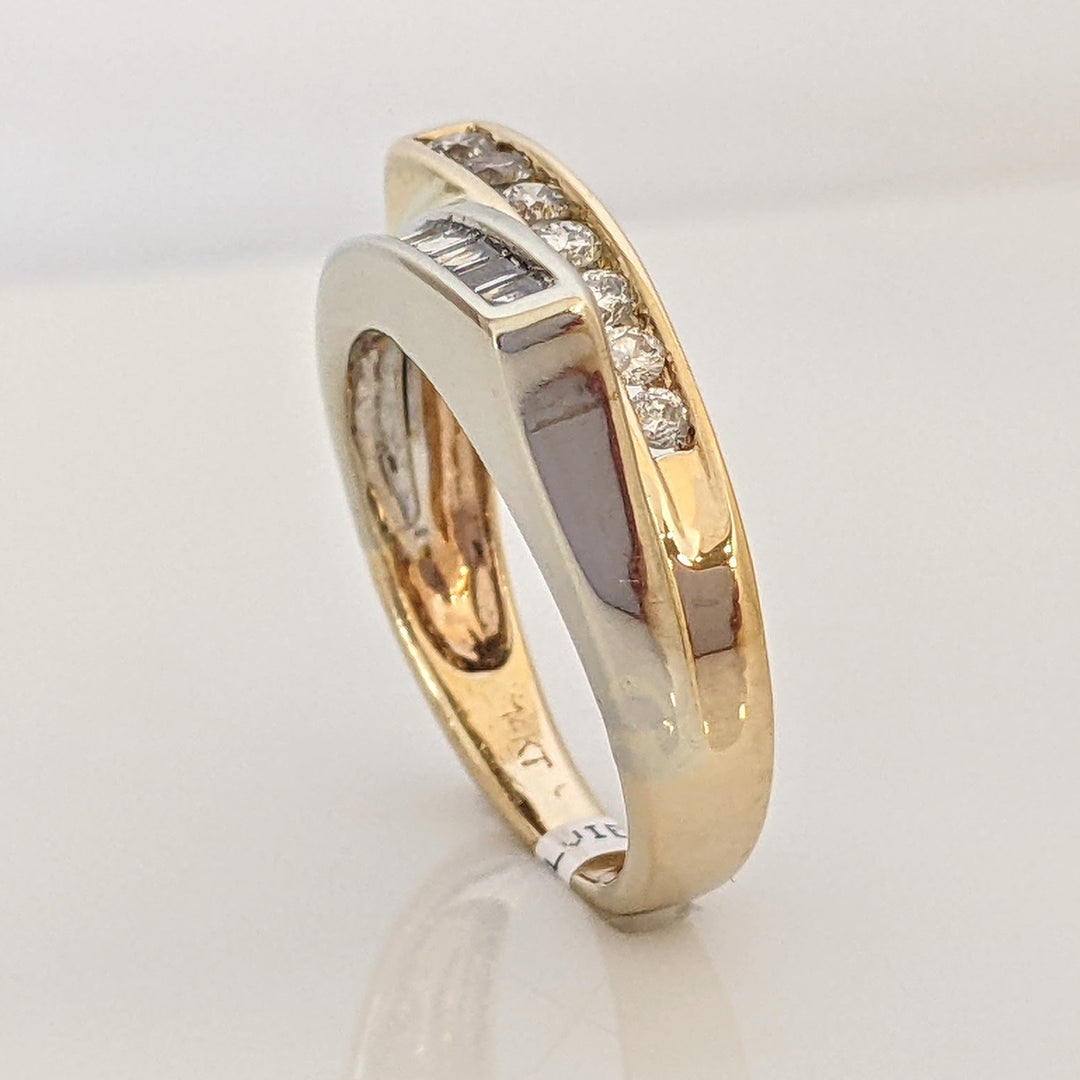 14K TWO-TONE .69 CARAT TOTAL WEIGHT SI2 H DIAMOND ROUND (7) BAGUETTE (12) ESTATE RING 5.2 GRAMS