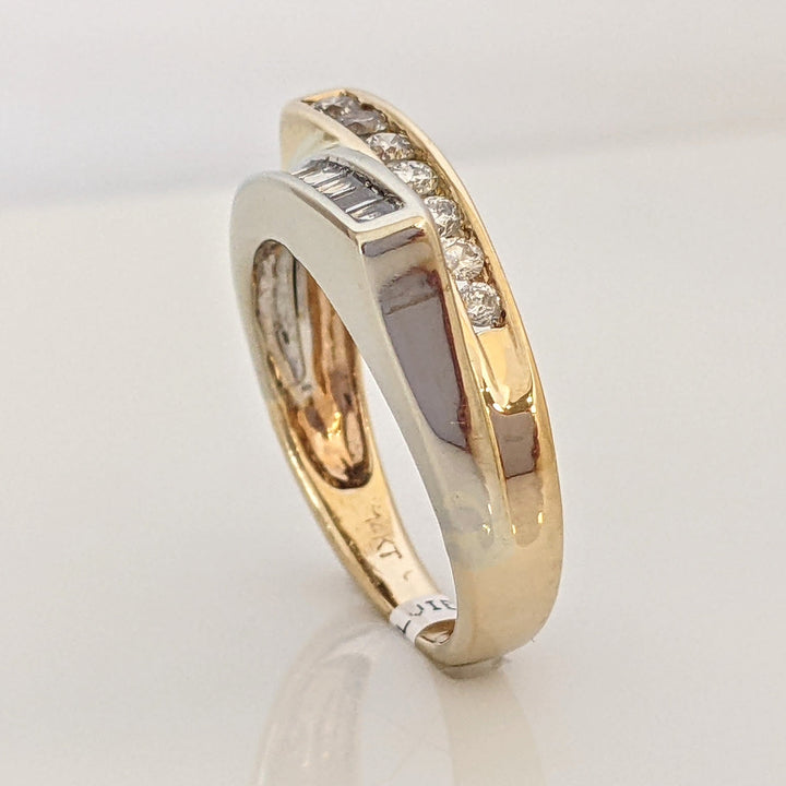 14K TWO-TONE .69 CARAT TOTAL WEIGHT SI2 H DIAMOND ROUND (7) BAGUETTE (12) ESTATE RING 5.2 GRAMS