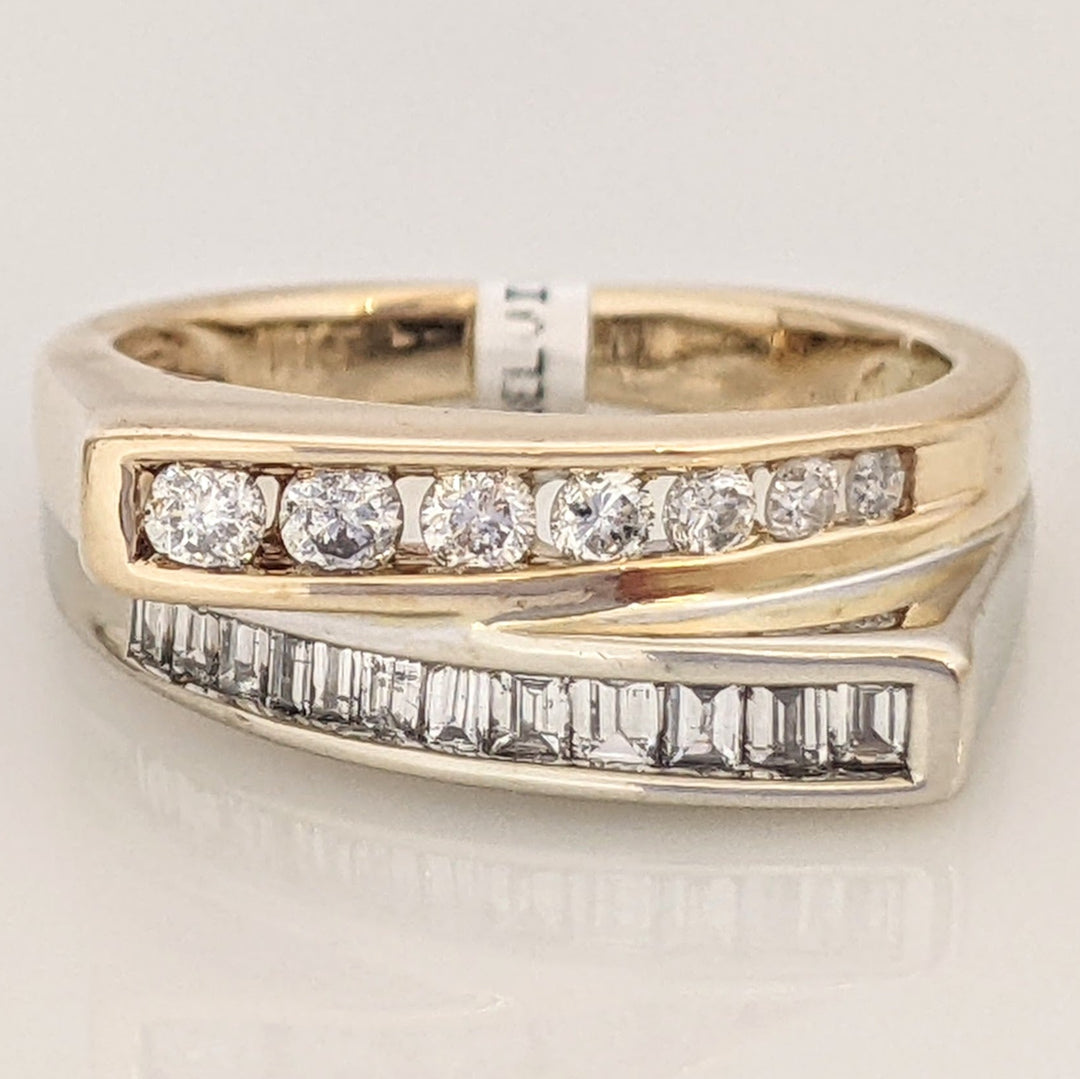 14K TWO-TONE .69 CARAT TOTAL WEIGHT SI2 H DIAMOND ROUND (7) BAGUETTE (12) ESTATE RING 5.2 GRAMS