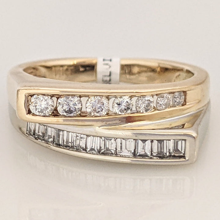 14K TWO-TONE .69 CARAT TOTAL WEIGHT SI2 H DIAMOND ROUND (7) BAGUETTE (12) ESTATE RING 5.2 GRAMS