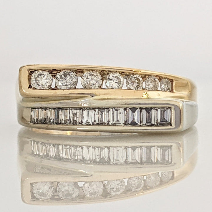 14K TWO-TONE .69 CARAT TOTAL WEIGHT SI2 H DIAMOND ROUND (7) BAGUETTE (12) ESTATE RING 5.2 GRAMS