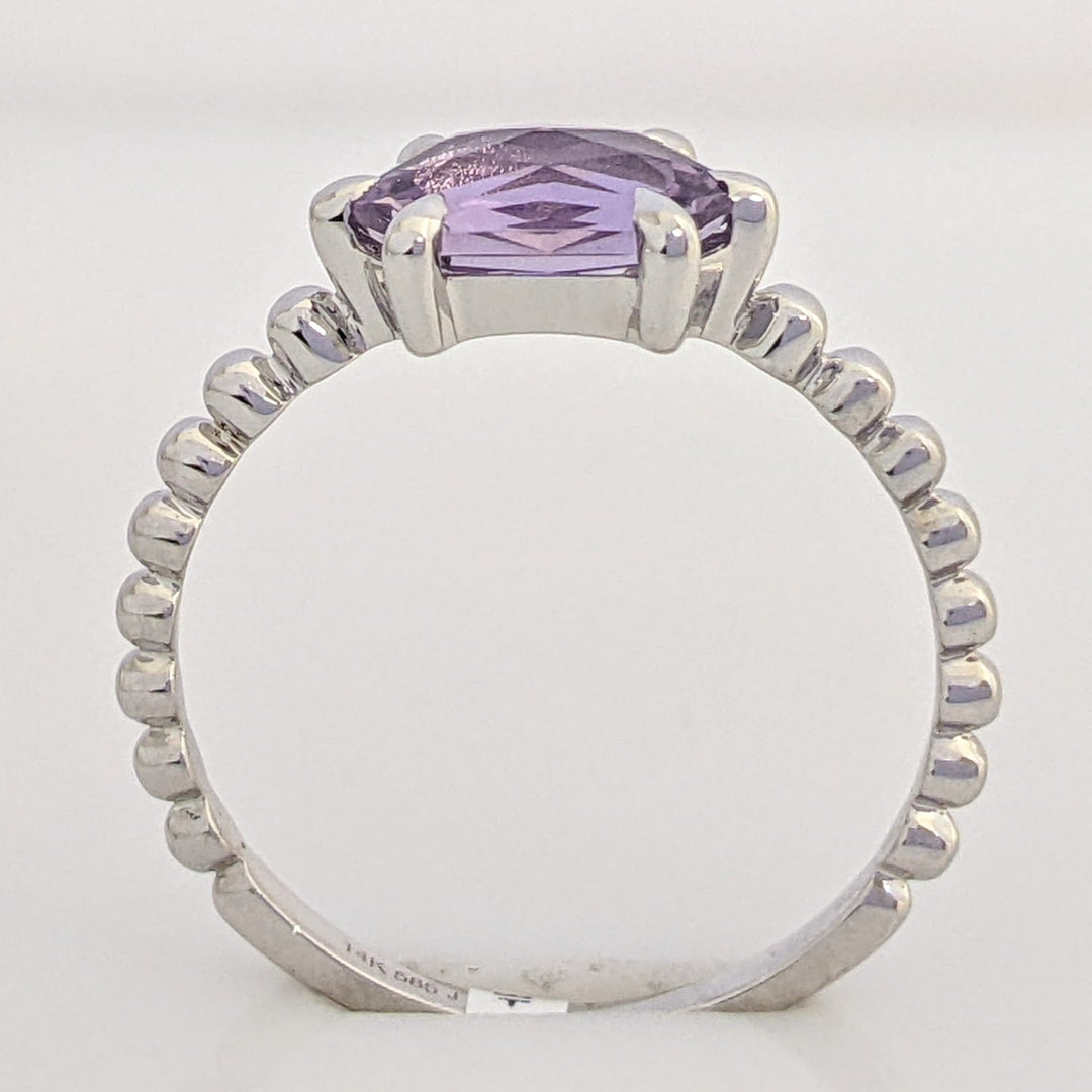 14K WHITE AMETHYST HEXAGON 1.48 CARAT TOTAL BEAD SHANK ESTATE RING 1.7 GRAMS