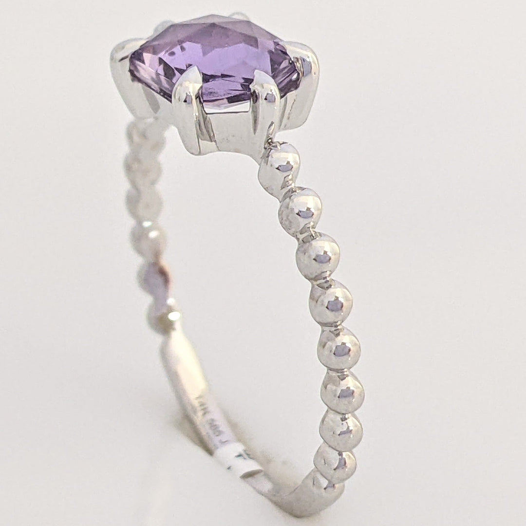 14K WHITE AMETHYST HEXAGON 1.48 CARAT TOTAL BEAD SHANK ESTATE RING 1.7 GRAMS