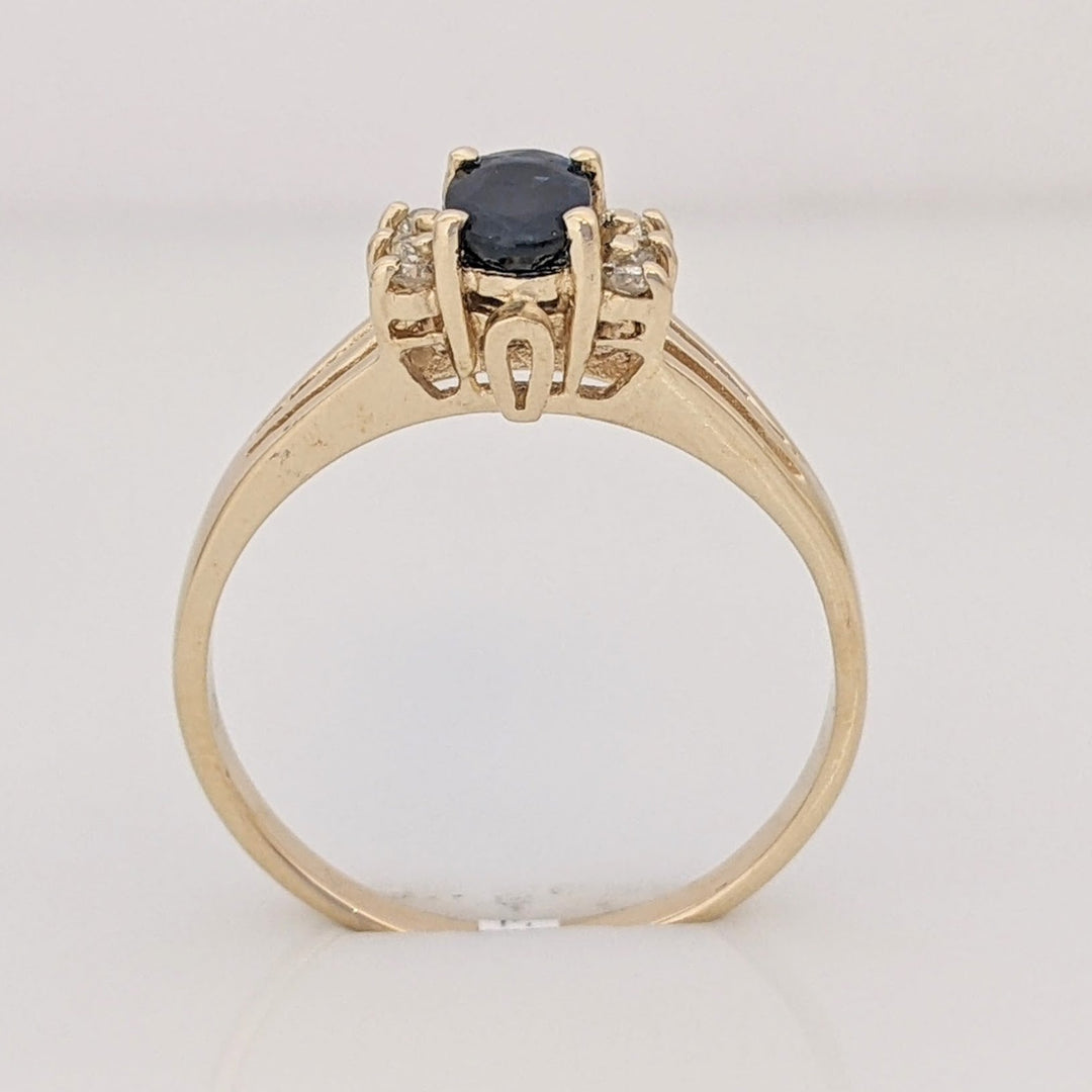 14K SAPPHIRE OVAL 4X6 WITH (6) MELEE ESTATE RING 2.3 GRAMS
