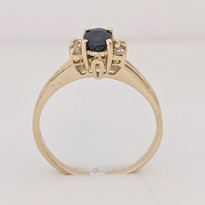 14K SAPPHIRE OVAL 4X6 WITH (6) MELEE ESTATE RING 2.3 GRAMS