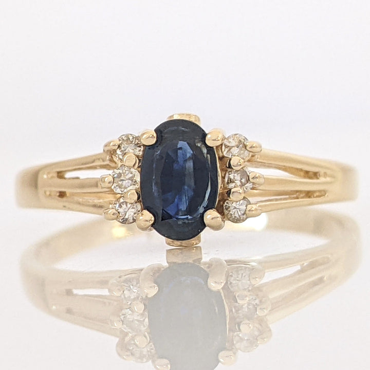 14K SAPPHIRE OVAL 4X6 WITH (6) MELEE ESTATE RING 2.3 GRAMS