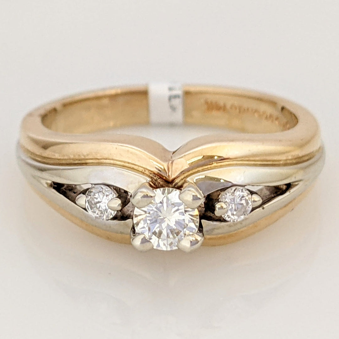 14K TWO-TONE .27 CARAT TOTAL WEIGHT DIAMOND ROUND (3) TRINITY ESTATE RING 5.7 GRAMS