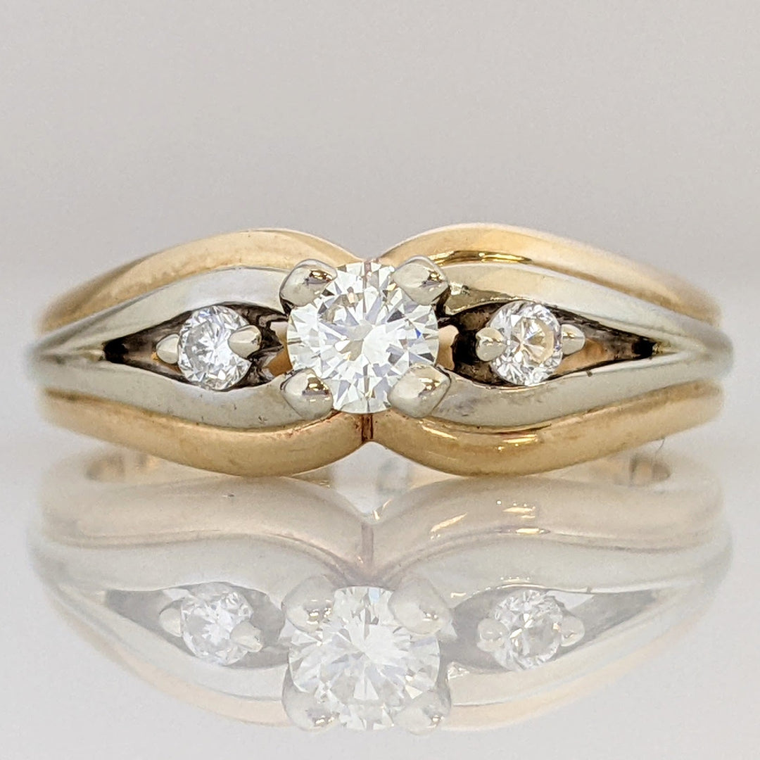 14K TWO-TONE .27 CARAT TOTAL WEIGHT DIAMOND ROUND (3) TRINITY ESTATE RING 5.7 GRAMS