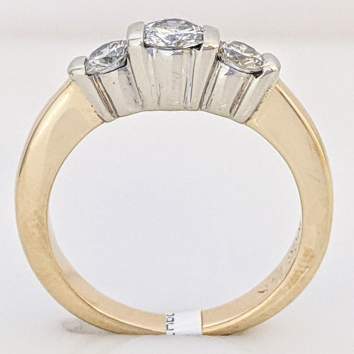 14K .50 CARAT TOTAL WEIGHT SI1 F DIAMOND ROUND (3) BAR SET TRINITY ESTATE RING 4.1 GRAMS