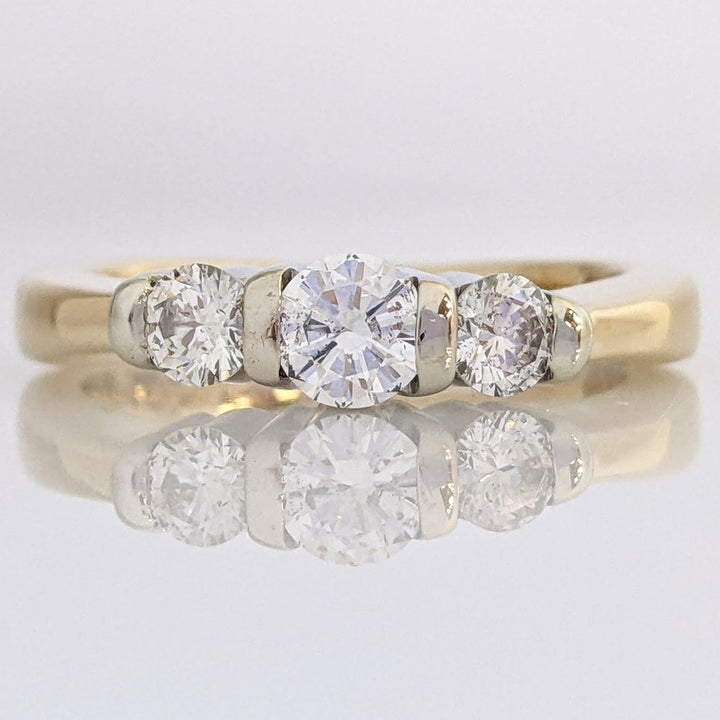 14K .50 CARAT TOTAL WEIGHT SI1 F DIAMOND ROUND (3) BAR SET TRINITY ESTATE RING 4.1 GRAMS
