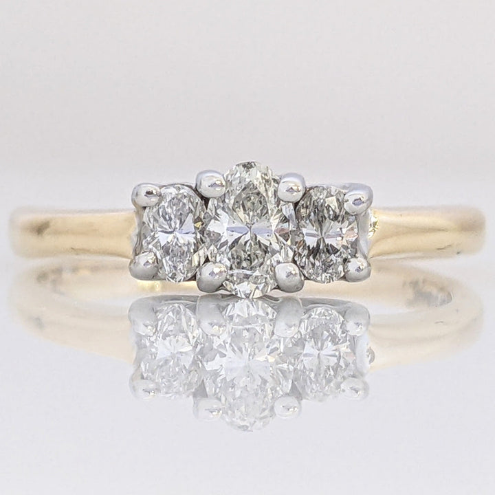 14K/ PLATINUM .50 CARAT TOTAL WEIGHT SI3-I1 I DIAMOND OVAL TRINITY ESTATE RING 2.8 GRAMS