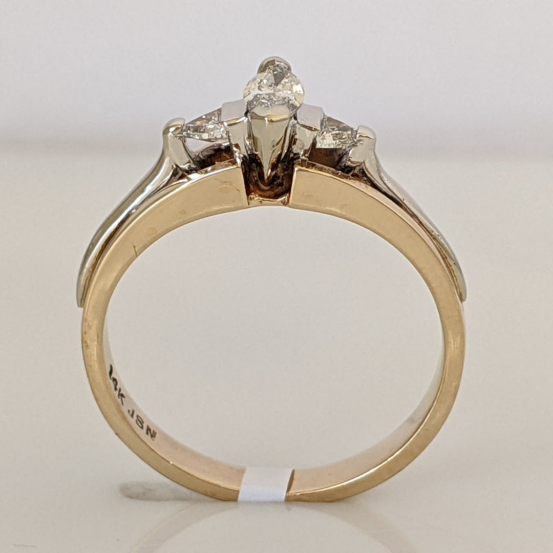 14K .30 CARAT TOTAL WEIGHT MARQUISE DIAMOND WITH (2) TRILLION CUT ESTATE RING 2.8 GRAMS