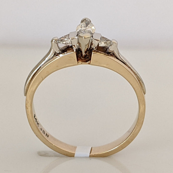 14K .30 CARAT TOTAL WEIGHT MARQUISE DIAMOND WITH (2) TRILLION CUT ESTATE RING 2.8 GRAMS