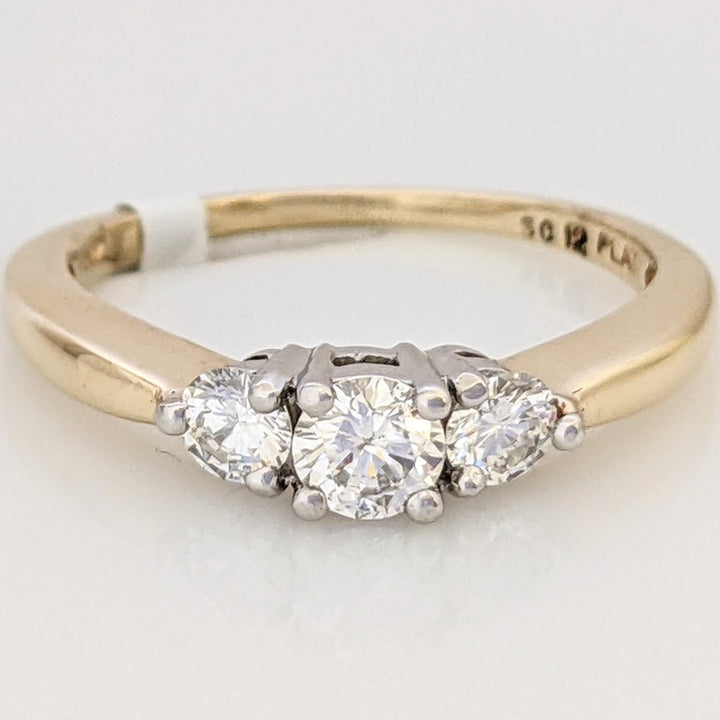 14K .48 CARAT TOTAL WEIGHT SI2-I1 G-H DIAMOND ROUND TRINITY ESTATE RING 2.7 GRAMS