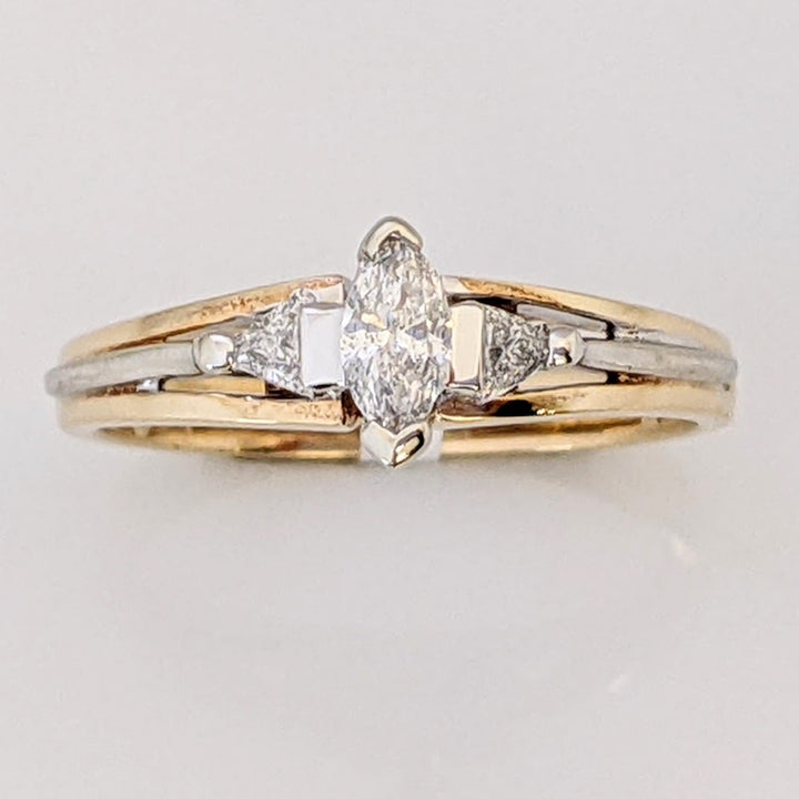 14K .30 CARAT TOTAL WEIGHT MARQUISE DIAMOND WITH (2) TRILLION CUT ESTATE RING 2.8 GRAMS