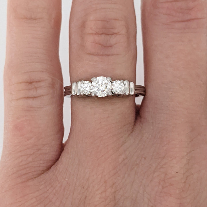 PLATINUM .44 CARAT TOTAL WEIGHT SI2 I DIAMOND ROUND (3) TRINITY ESTATE RING 4.4 GRAMS