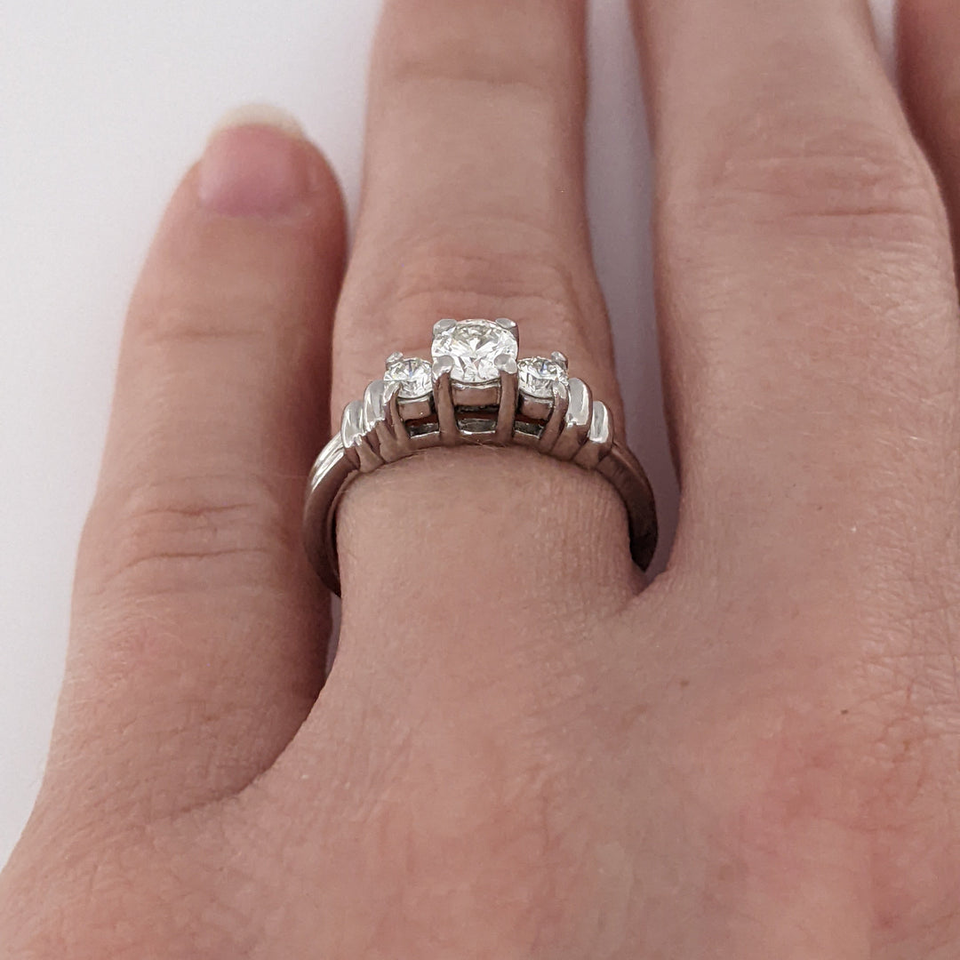 PLATINUM .44 CARAT TOTAL WEIGHT SI2 I DIAMOND ROUND (3) TRINITY ESTATE RING 4.4 GRAMS