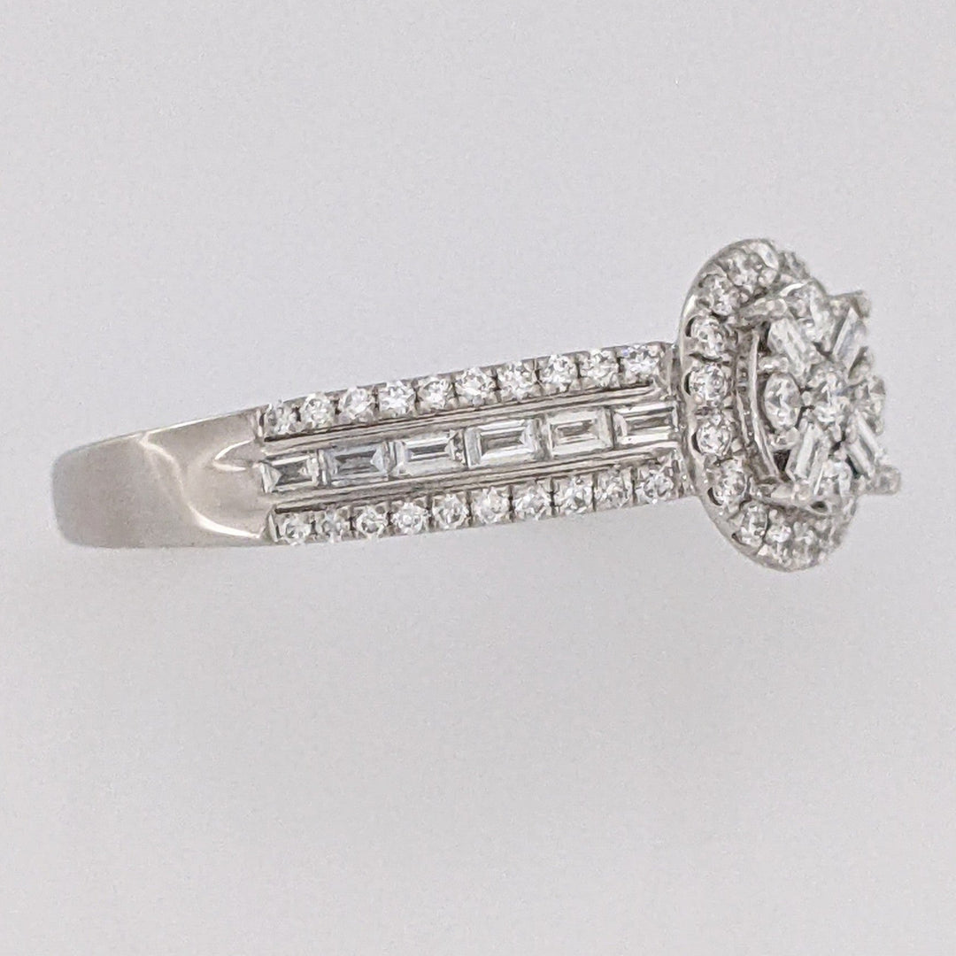 14K WHITE .96 CARAT TOTAL WEIGHT SI1-SI2 H DIAMOND ROUND (69) EMERALD CUT (16) ESTATE RING 3.7 GRAMS