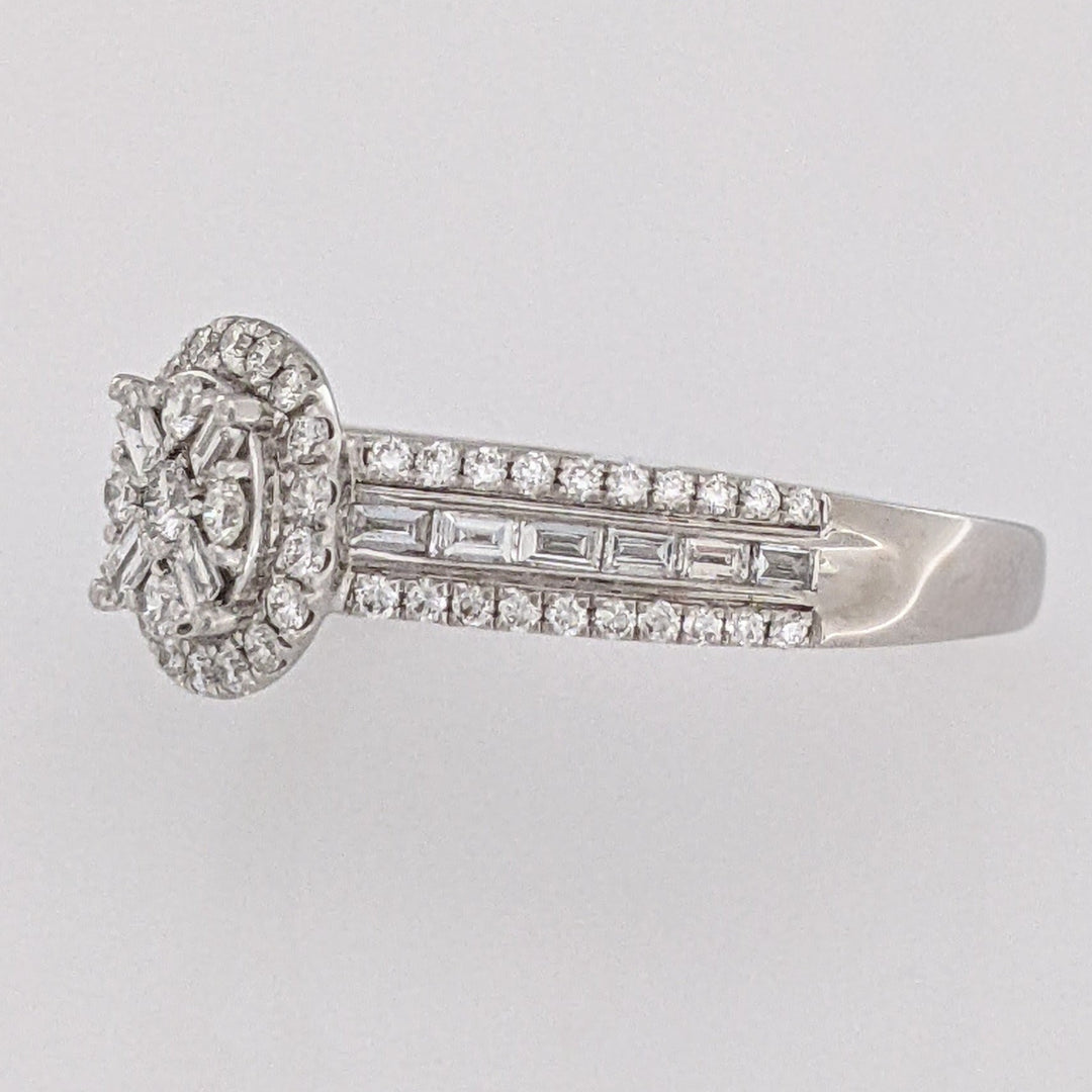 14K WHITE .96 CARAT TOTAL WEIGHT SI1-SI2 H DIAMOND ROUND (69) EMERALD CUT (16) ESTATE RING 3.7 GRAMS