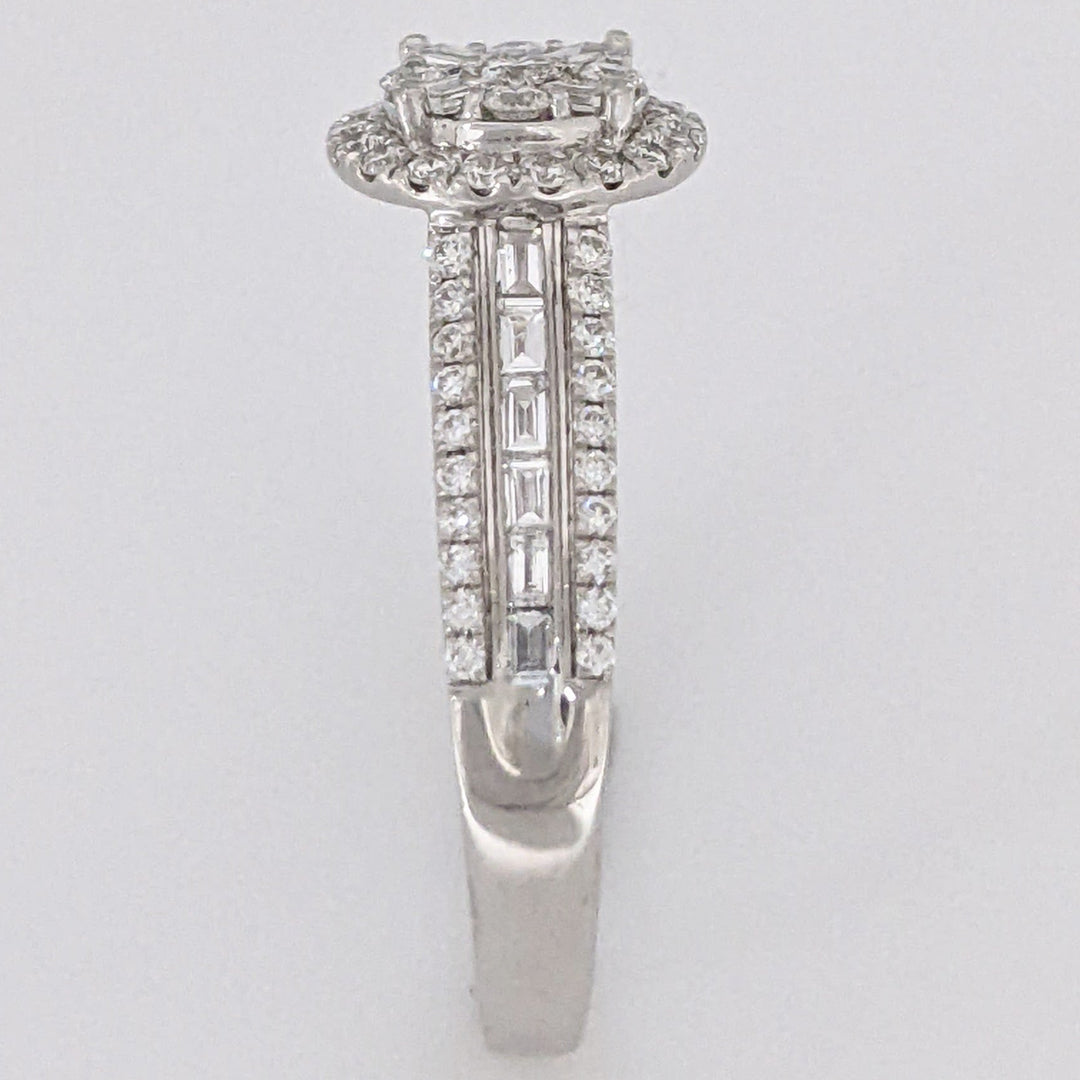 14K WHITE .96 CARAT TOTAL WEIGHT SI1-SI2 H DIAMOND ROUND (69) EMERALD CUT (16) ESTATE RING 3.7 GRAMS