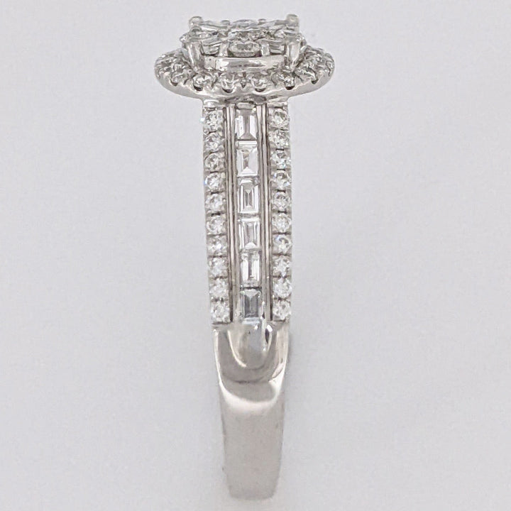 14K WHITE .96 CARAT TOTAL WEIGHT SI1-SI2 H DIAMOND ROUND (69) EMERALD CUT (16) ESTATE RING 3.7 GRAMS