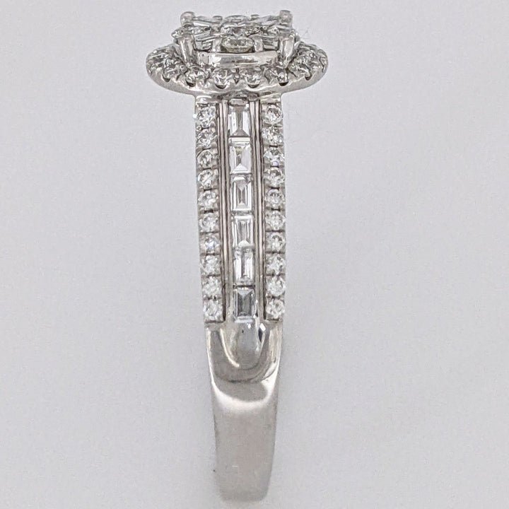 14K WHITE .96 CARAT TOTAL WEIGHT SI1-SI2 H DIAMOND ROUND (69) EMERALD CUT (16) ESTATE RING 3.7 GRAMS