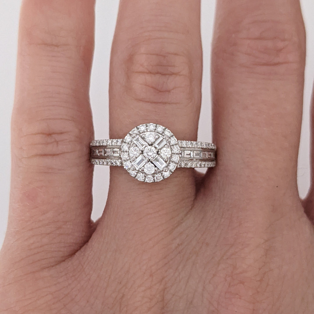 14K WHITE .96 CARAT TOTAL WEIGHT SI1-SI2 H DIAMOND ROUND (69) EMERALD CUT (16) ESTATE RING 3.7 GRAMS