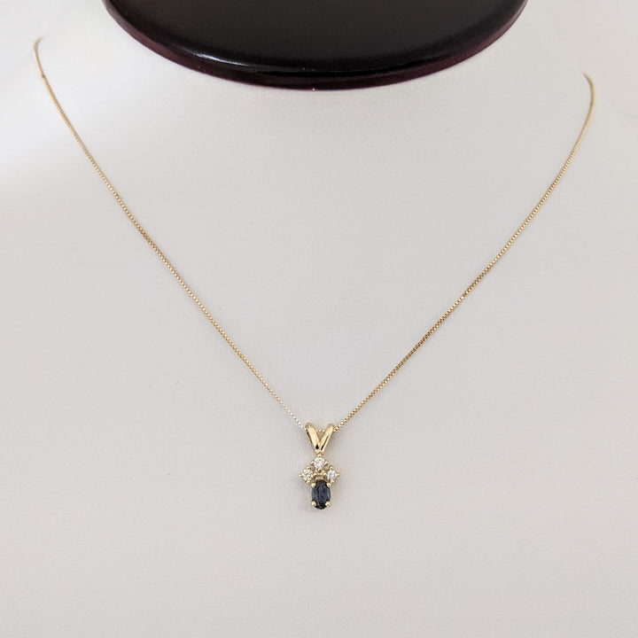 14K SAPPHIRE OVAL 3X4 WITH .10 DIAMOND TOTAL WEIGHT (3) ESTATE PENDANT & CHAIN 1.9 GRAMS