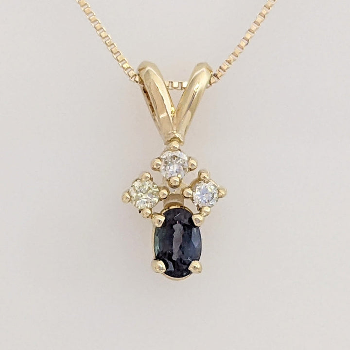 14K SAPPHIRE OVAL 3X4 WITH .10 DIAMOND TOTAL WEIGHT (3) ESTATE PENDANT & CHAIN 1.9 GRAMS