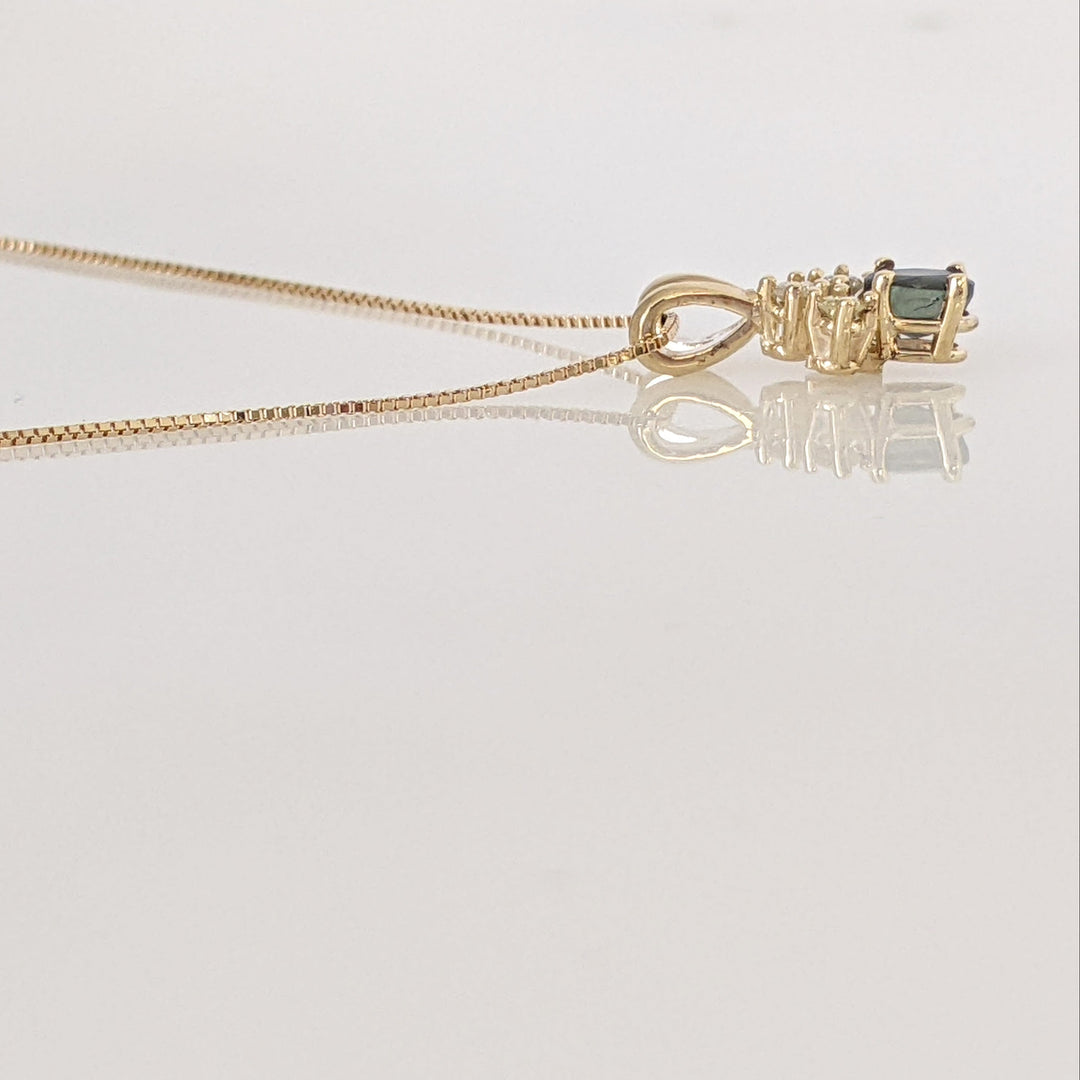 14K SAPPHIRE OVAL 3X4 WITH .10 DIAMOND TOTAL WEIGHT (3) ESTATE PENDANT & CHAIN 1.9 GRAMS