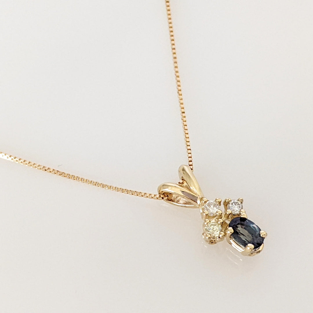 14K SAPPHIRE OVAL 3X4 WITH .10 DIAMOND TOTAL WEIGHT (3) ESTATE PENDANT & CHAIN 1.9 GRAMS