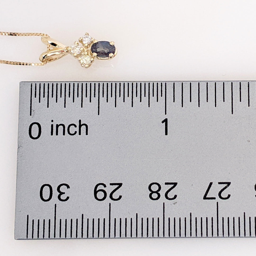 14K SAPPHIRE OVAL 3X4 WITH .10 DIAMOND TOTAL WEIGHT (3) ESTATE PENDANT & CHAIN 1.9 GRAMS