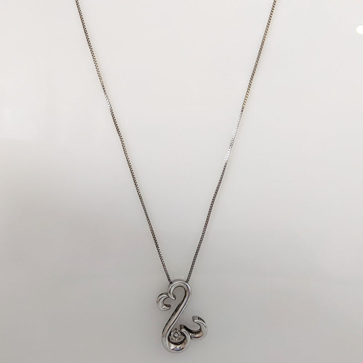 STERLING SILVER DIAMOND ROUND OPEN HEART JANE SEYMOUR ESTATE PENDANT & CHAIN  4.2 GRAMS