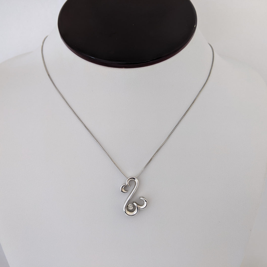 STERLING SILVER DIAMOND ROUND OPEN HEART JANE SEYMOUR ESTATE PENDANT & CHAIN  4.2 GRAMS