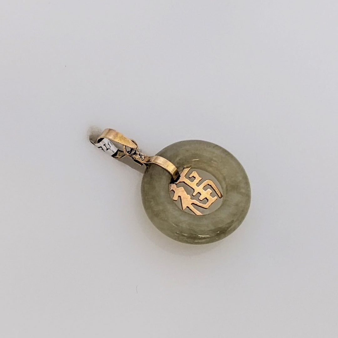 14K JADE CIRCLE WITH CHINESE SYMBOL CENTER ESTATE PENDANT 1.2 GRAMS