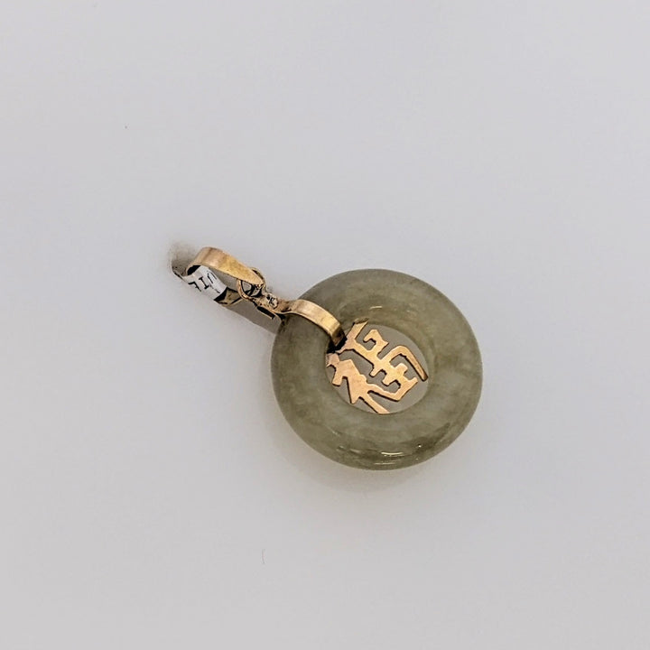 14K JADE CIRCLE WITH CHINESE SYMBOL CENTER ESTATE PENDANT 1.2 GRAMS