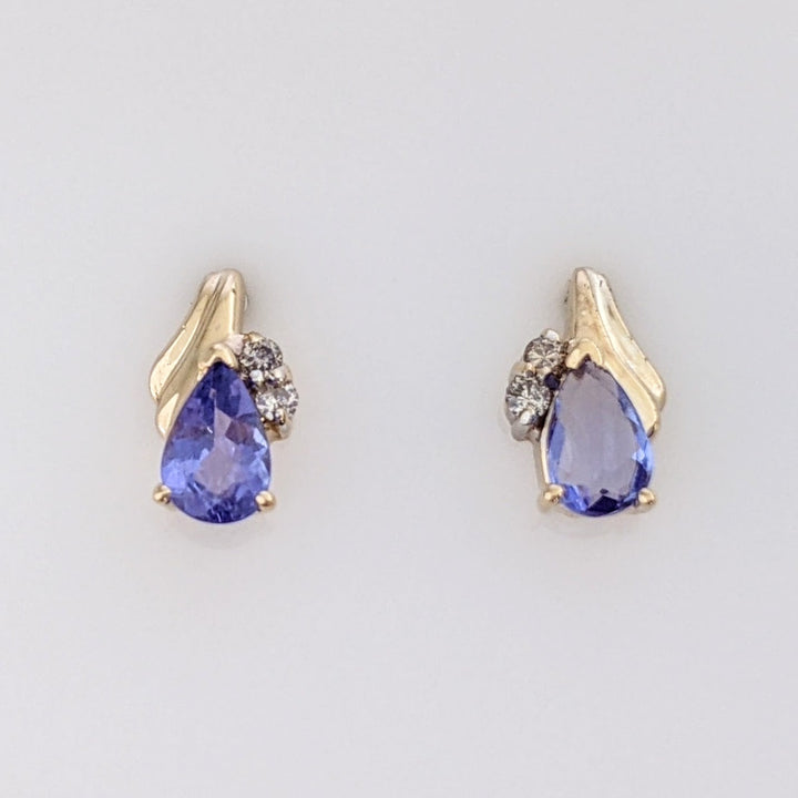 14K IOLITE PEAR 4X5 (2) WITH (4) MELEE ESTATE EARRINGS 1.3 GRAMS