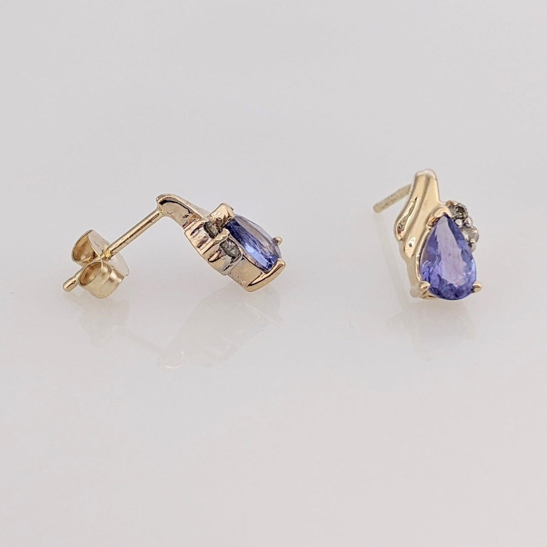 14K IOLITE PEAR 4X5 (2) WITH (4) MELEE ESTATE EARRINGS 1.3 GRAMS