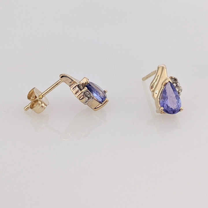 14K IOLITE PEAR 4X5 (2) WITH (4) MELEE ESTATE EARRINGS 1.3 GRAMS