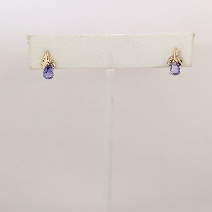 14K IOLITE PEAR 4X5 (2) WITH (4) MELEE ESTATE EARRINGS 1.3 GRAMS