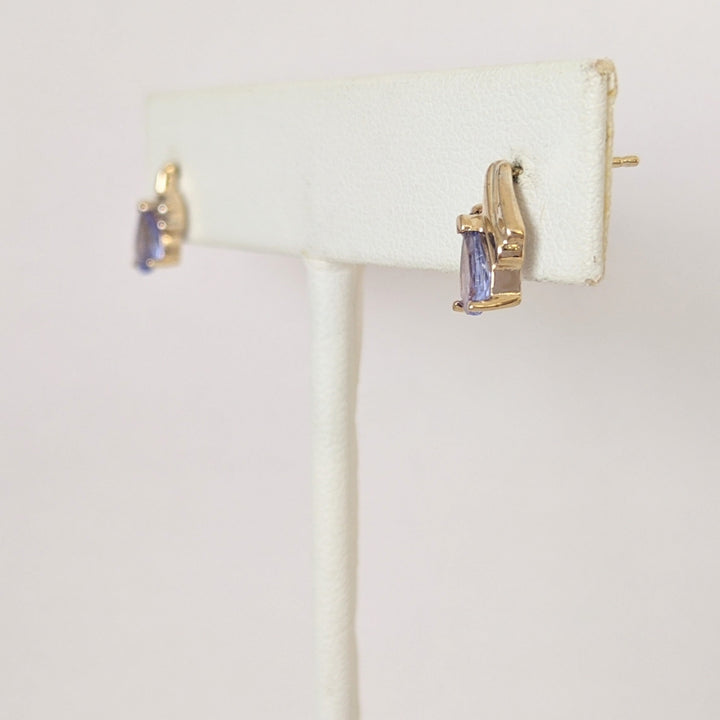 14K IOLITE PEAR 4X5 (2) WITH (4) MELEE ESTATE EARRINGS 1.3 GRAMS