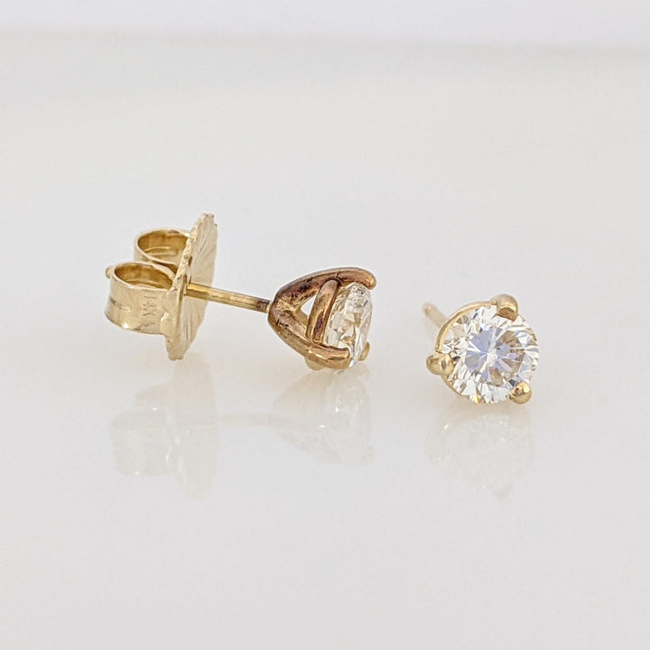 14K .97 CARAT TOTAL WEIGHT VS-SI1 L DIAMOND ROUND MARTINI-SET ESTATE STUD EARRINGS 1.6 GRAMS