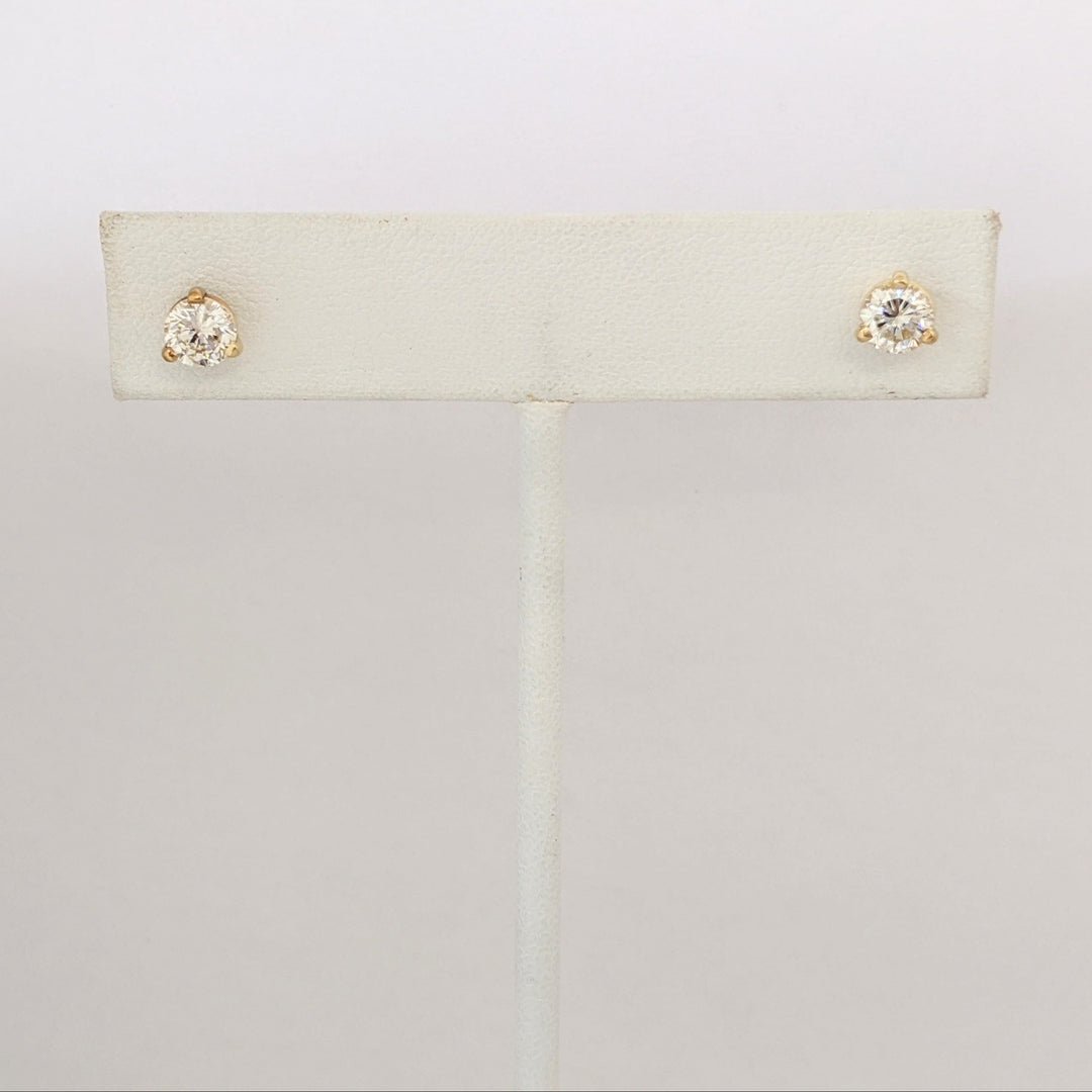14K .97 CARAT TOTAL WEIGHT VS-SI1 L DIAMOND ROUND MARTINI-SET ESTATE STUD EARRINGS 1.6 GRAMS