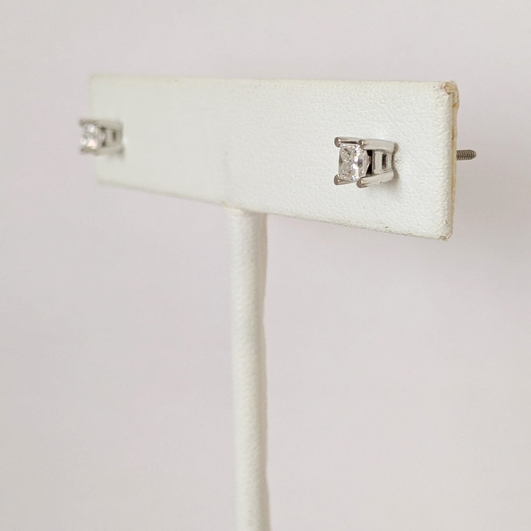 14K WHITE .48 CARAT TOTAL WEIGHT SI2 G DIAMOND PRINCESS CUT (2) ESTATE STUD EARRINGS 0.9 GRAMS